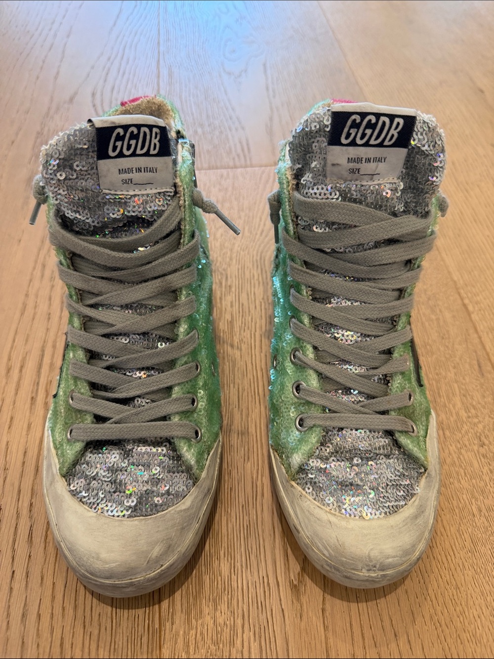Golden Goose FRANCY Women's 37 Green Sequin High-Top Sneakers
